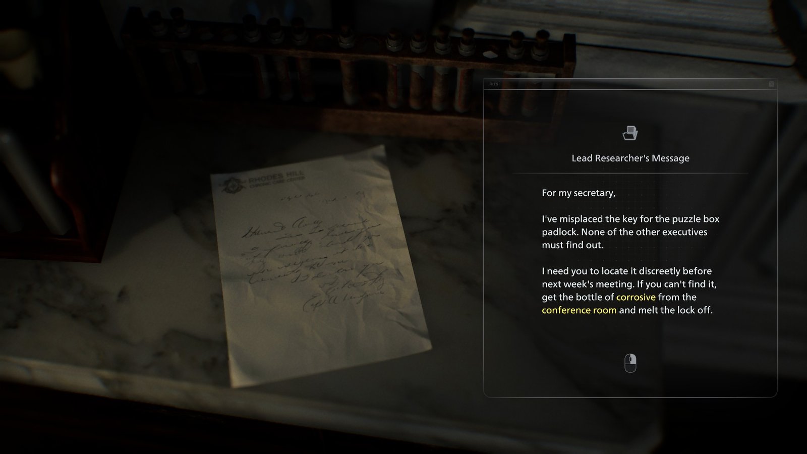 One of the puzzle notes in RE9