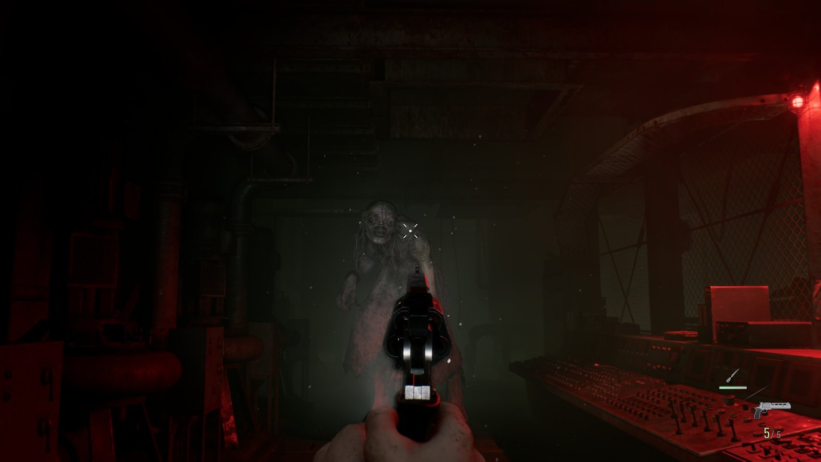 Grace points a revolver at a monster in RE9