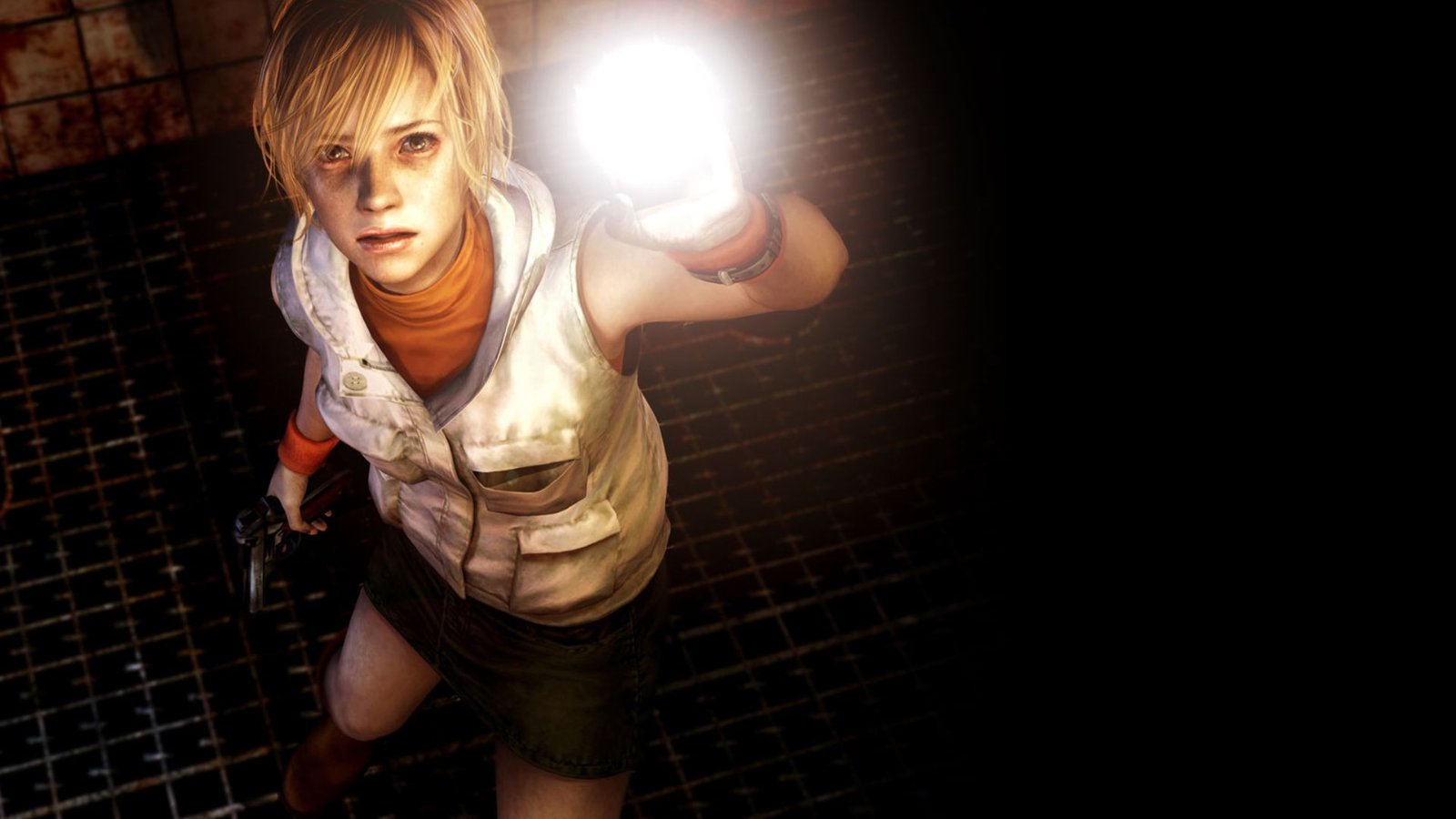 Heather mason holding up flashlight Silent Hill 3