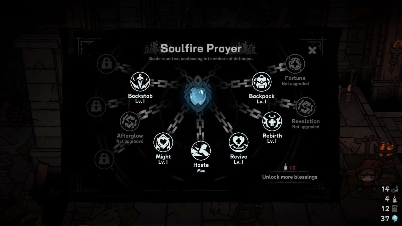 The blessings screen in Cinderia