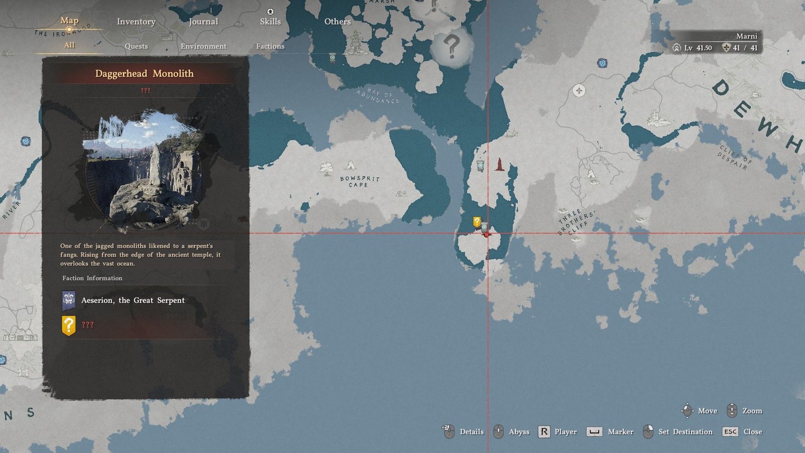 The location of Daggerhead Monolith on a map Crimson Desert