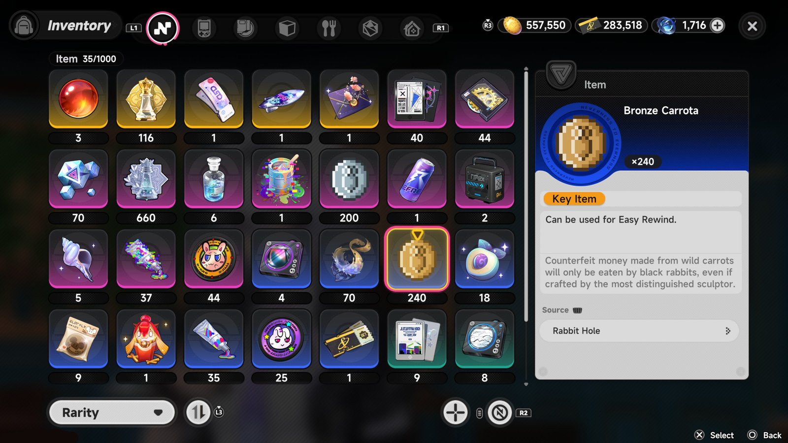 Neverness to Everness inventory screen