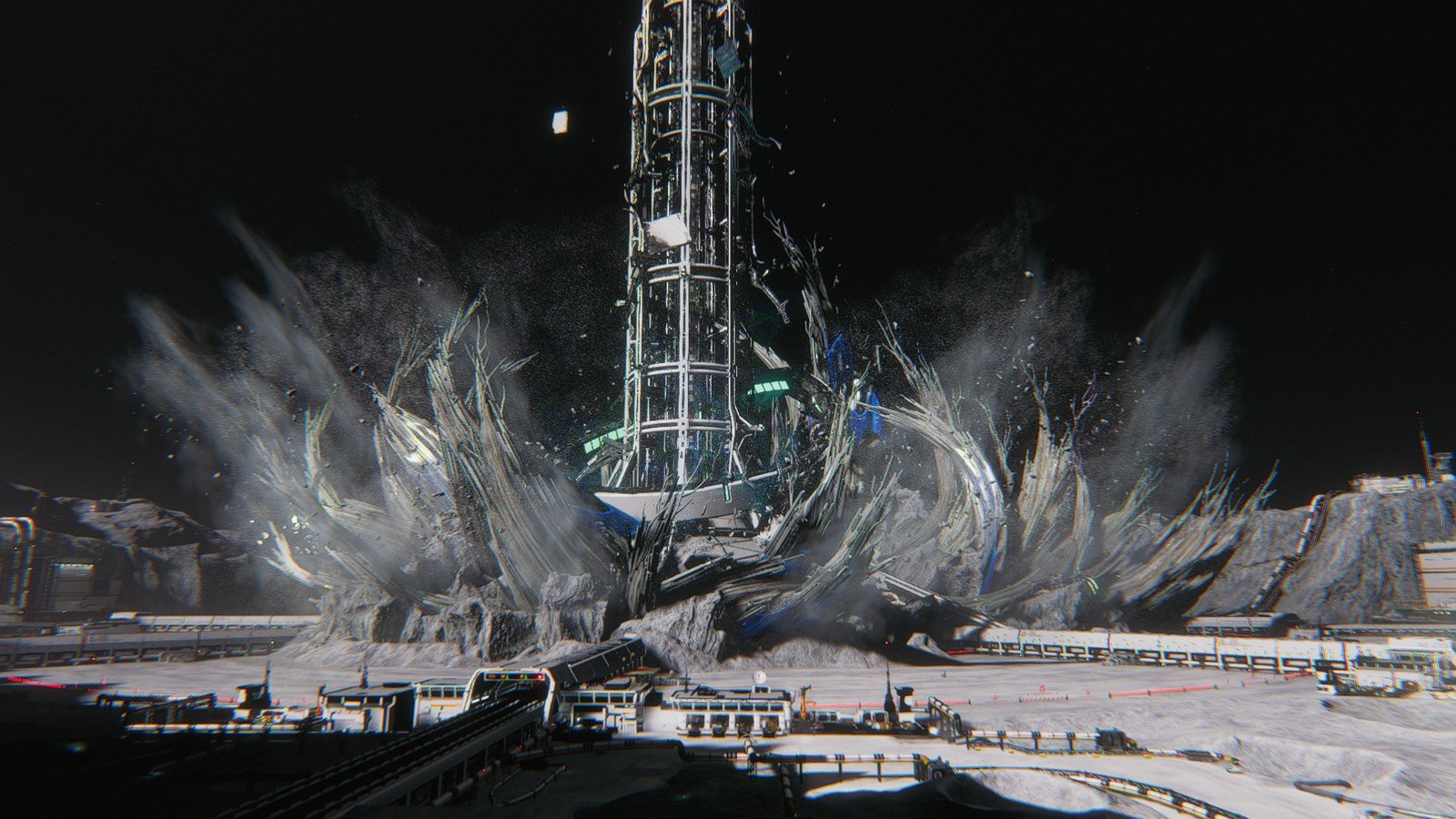 The Space Elevator being surrounded in Pragmata