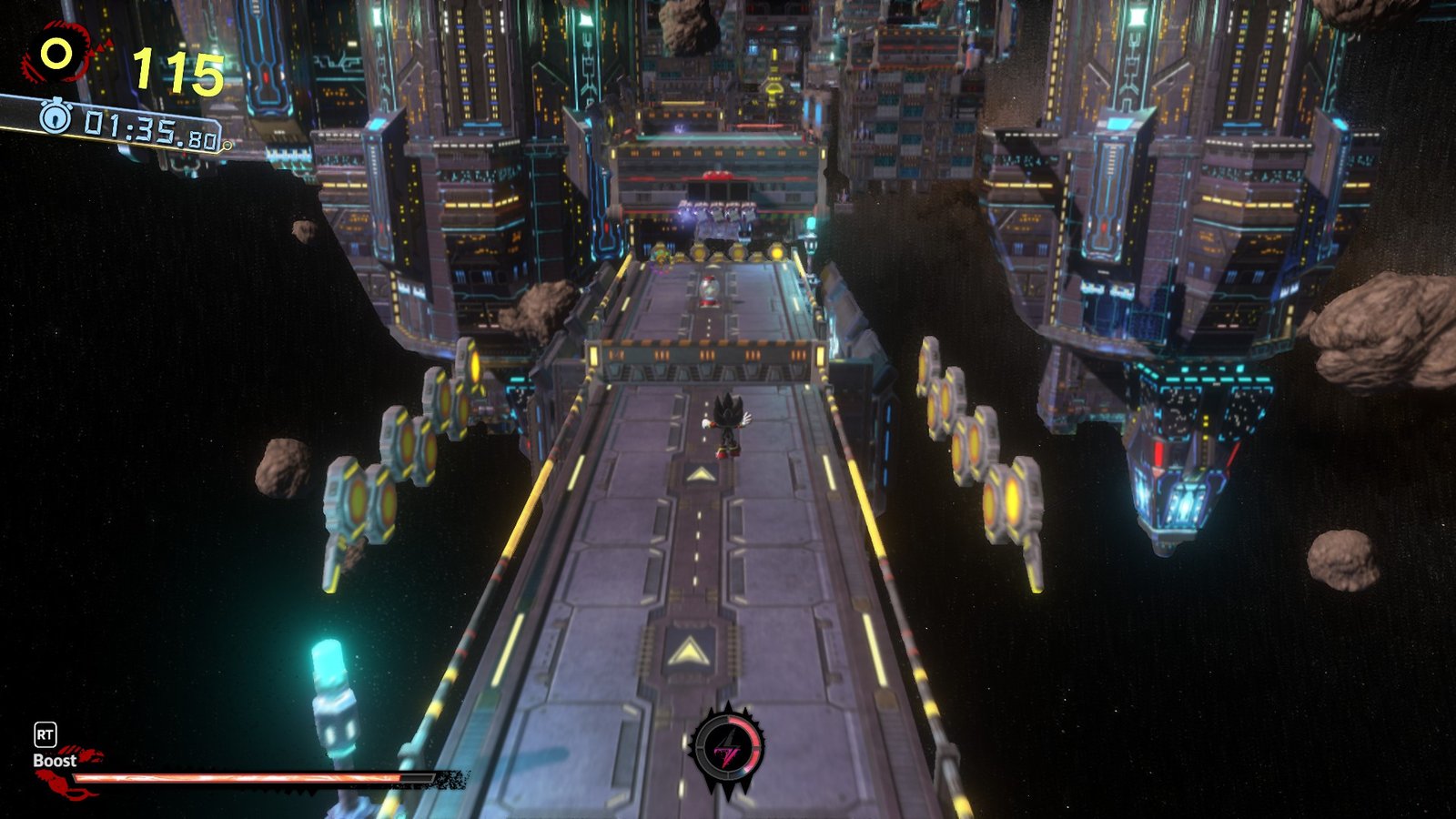 Screenshot of Shadow Generations, with Shadow running through Space Colony Ark.