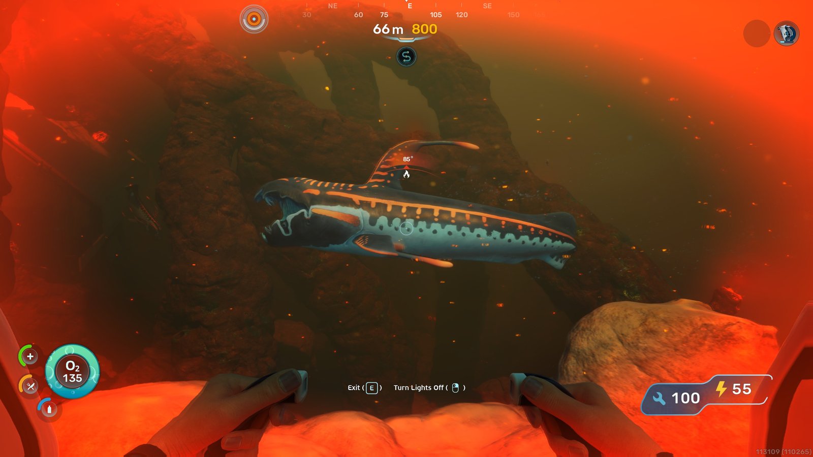 Shark creature surrounded by hot water and fire