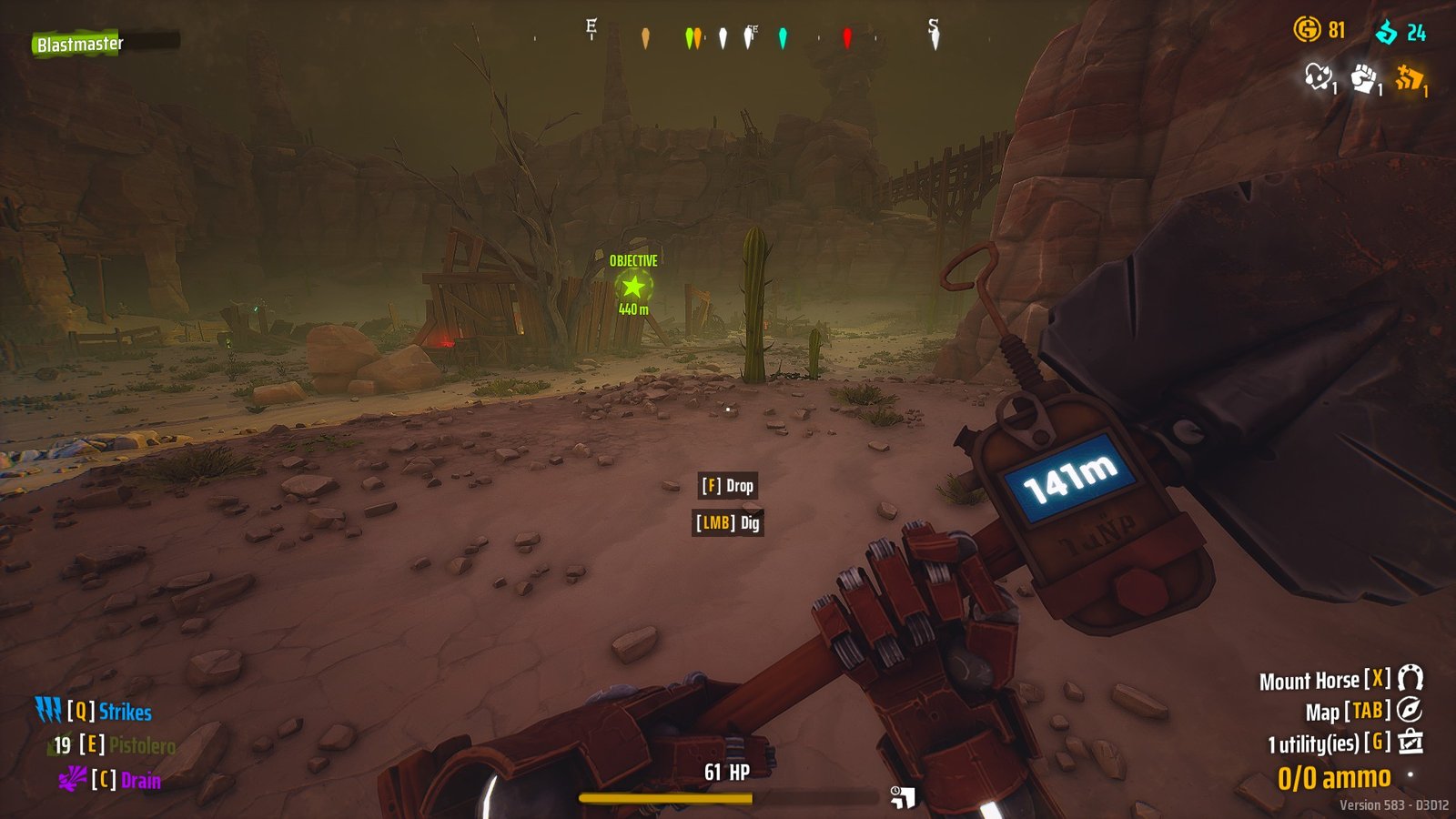 Billy Willy's shovel and GPS in Far Far West