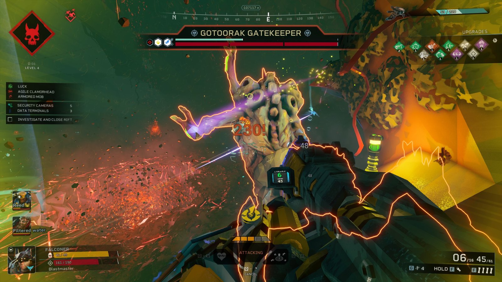 The Falconer bursting a boss in Deep Rock Galactic Rogue Core