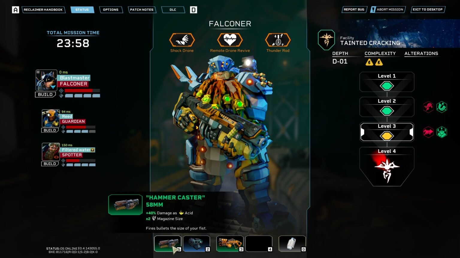 The Falconer's menu in Deep Rock Galactic Rogue Core
