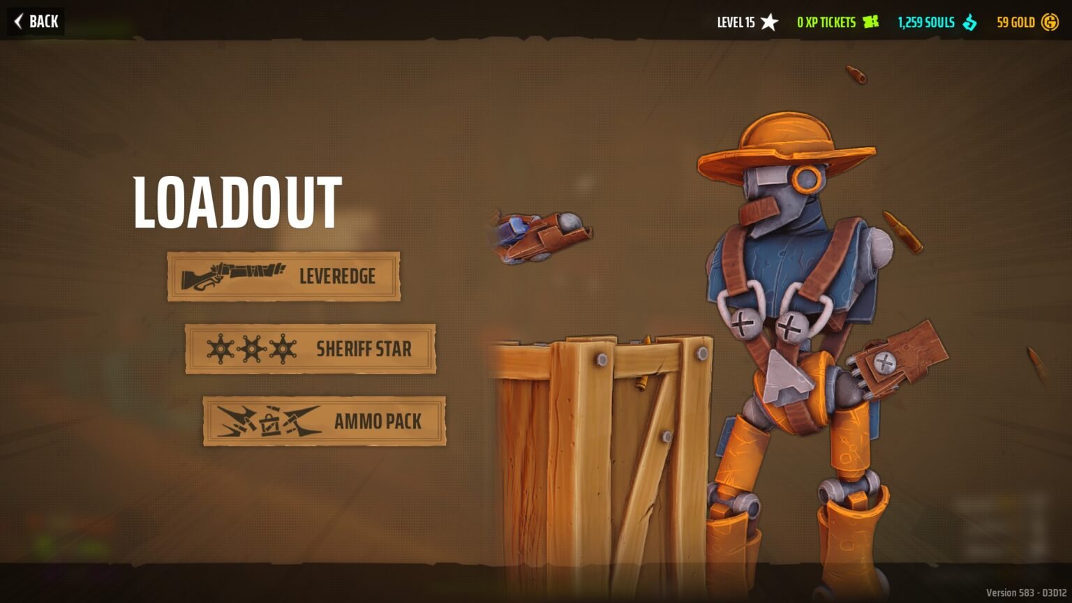 The loadout menu in Far Far West