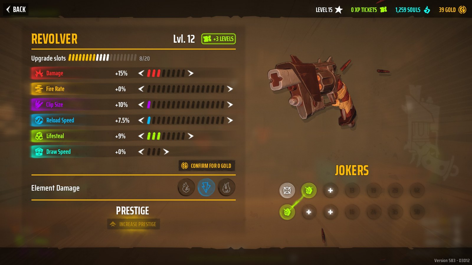 The Revolver Upgrade Menu in Far Far West