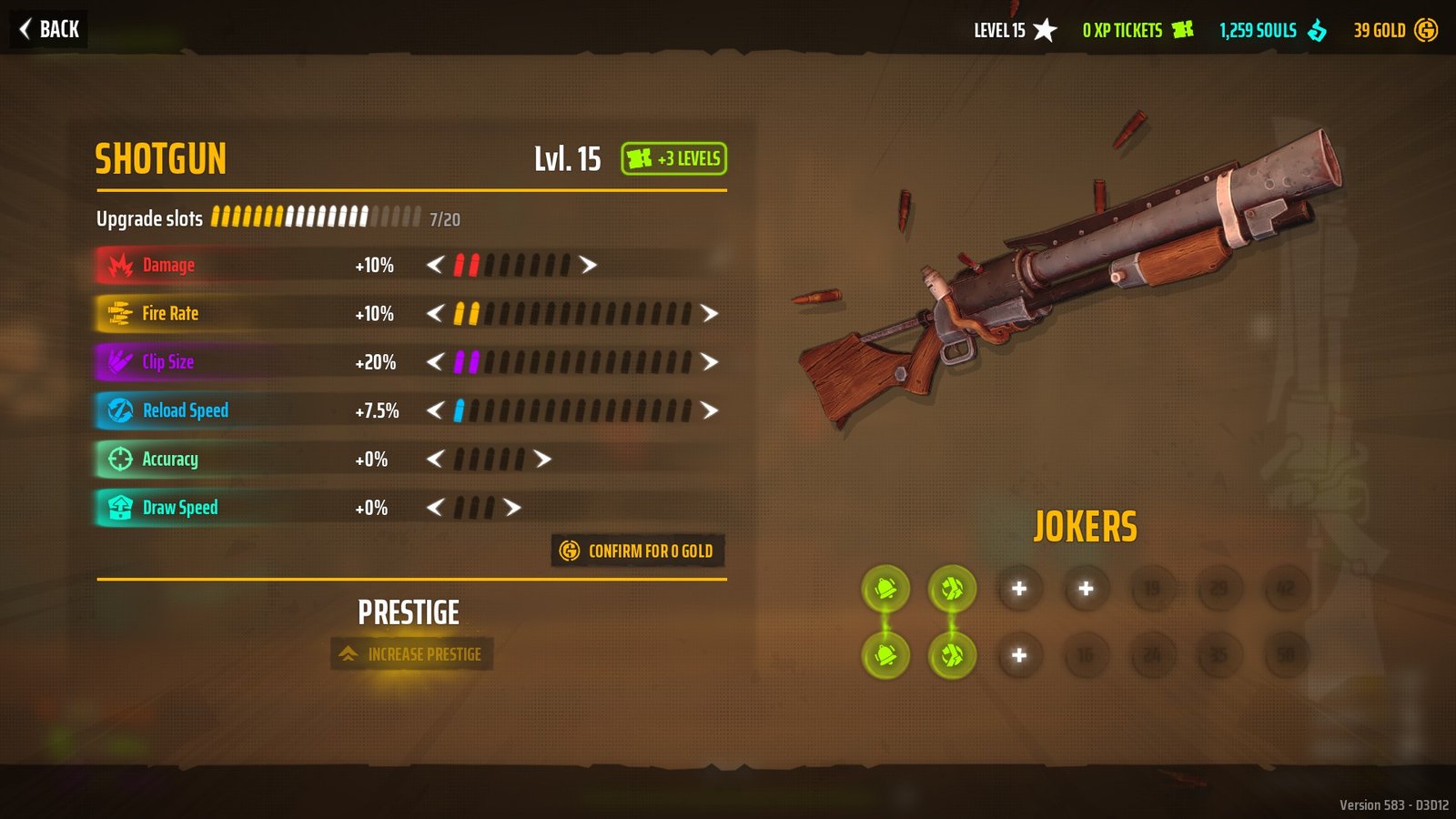 The Shotgun upgrade screen in Far Far West