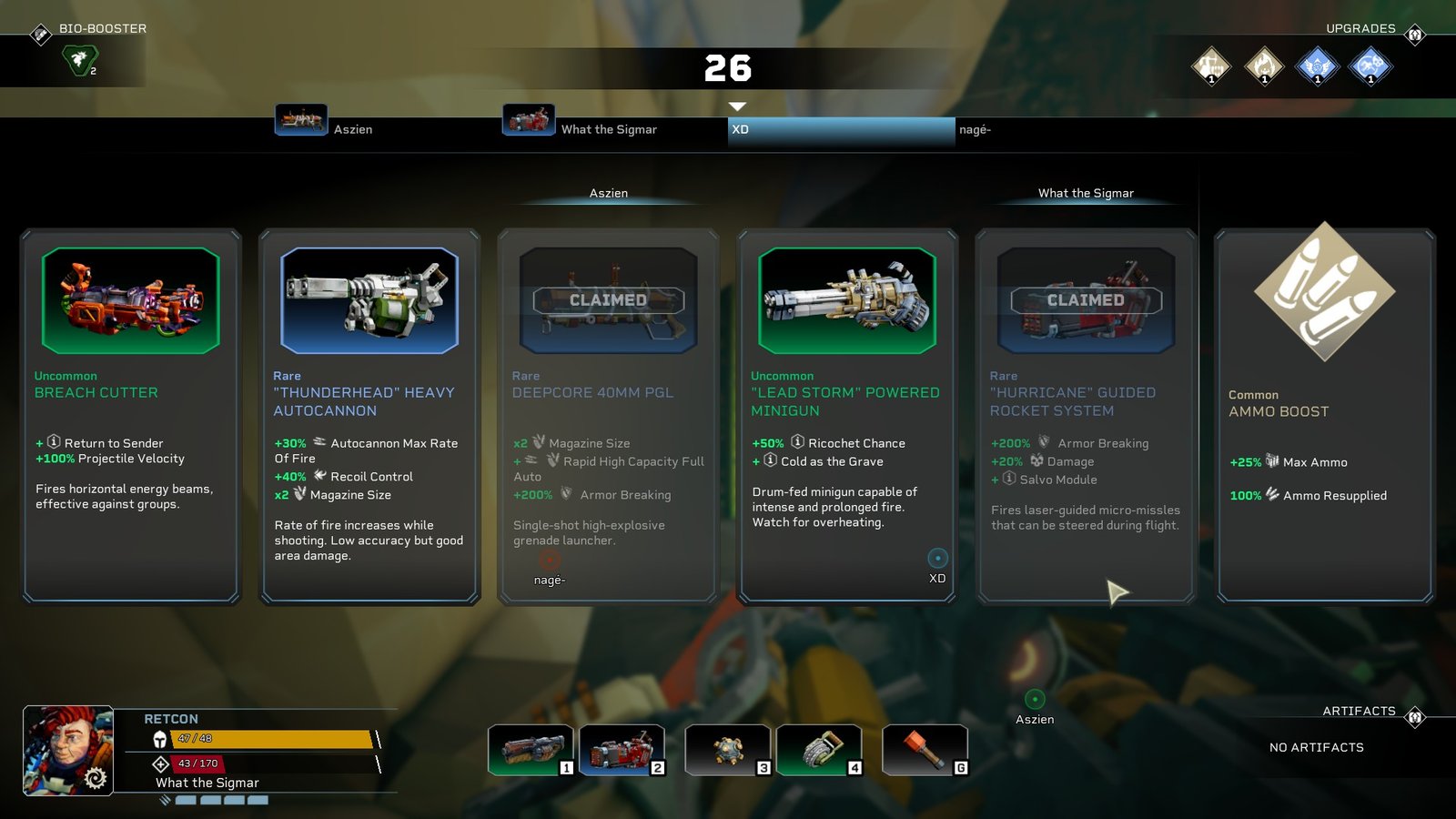Choosing Heavy Weapons in Rogue Core