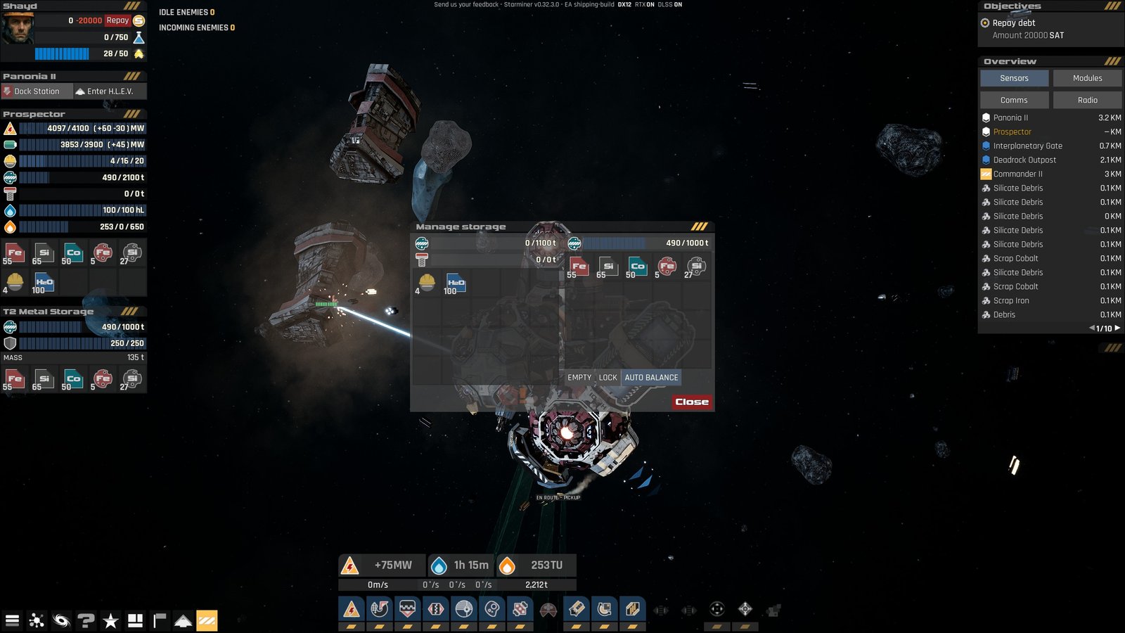 HUD showing a player moving resources to a new storage module in Starminer.