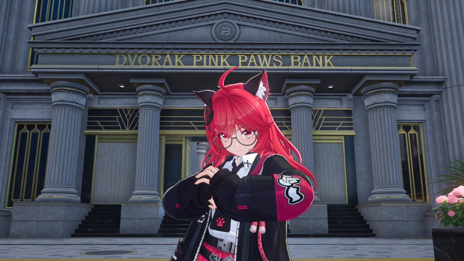 Neverness to Everness Pink Paws Heist Nanally outside bank