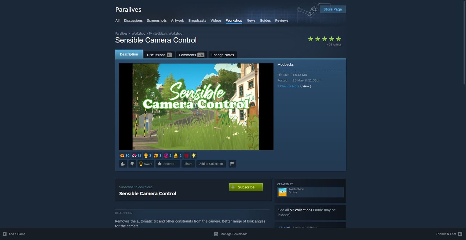 Paralives Sensibel Camera Controlo Mod Selection