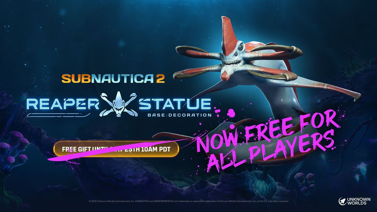 Reaper Leviathan with promotional text saying "now free for all players"