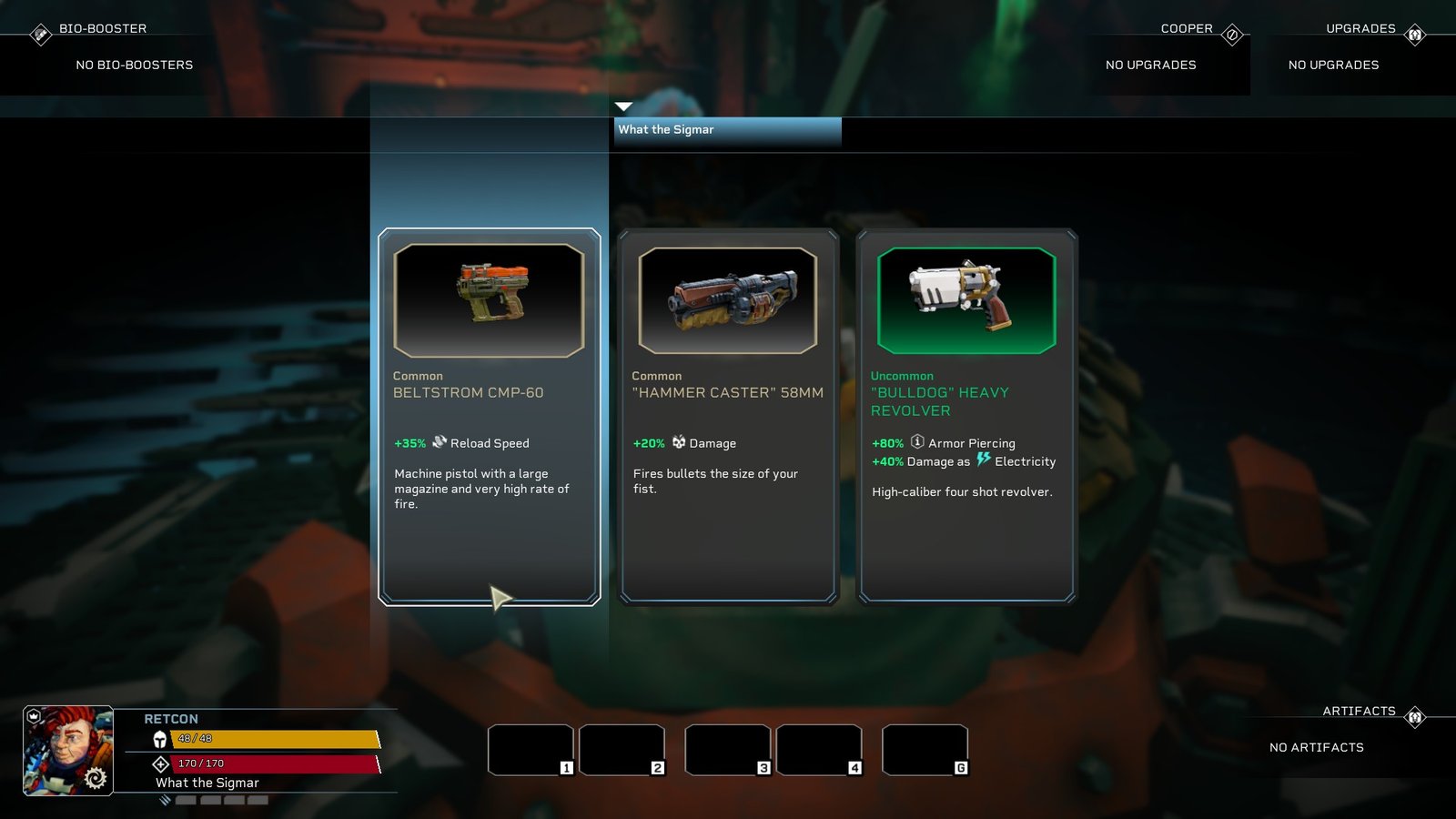 Picking starting weapons in Rogue Core