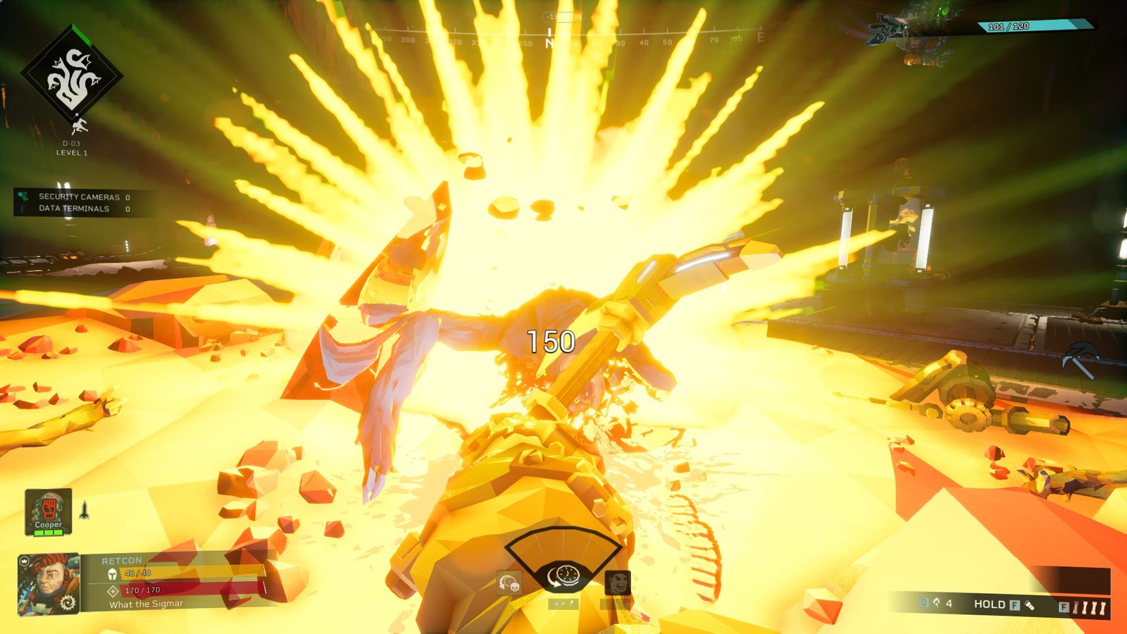 Hitting an enemy with pickaxe in Rogue Core