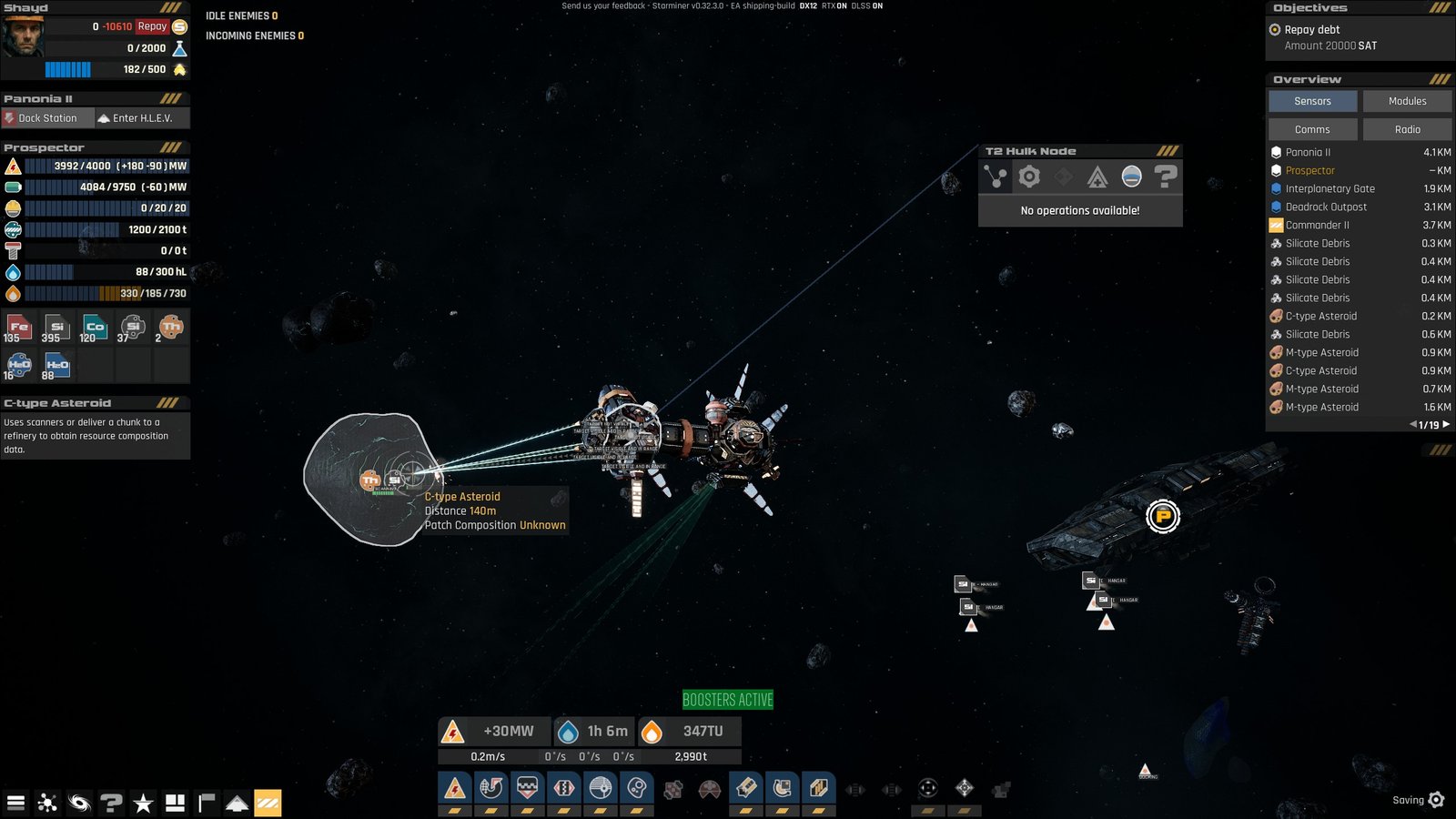 Spaceship scanning an asteroid in Starminer