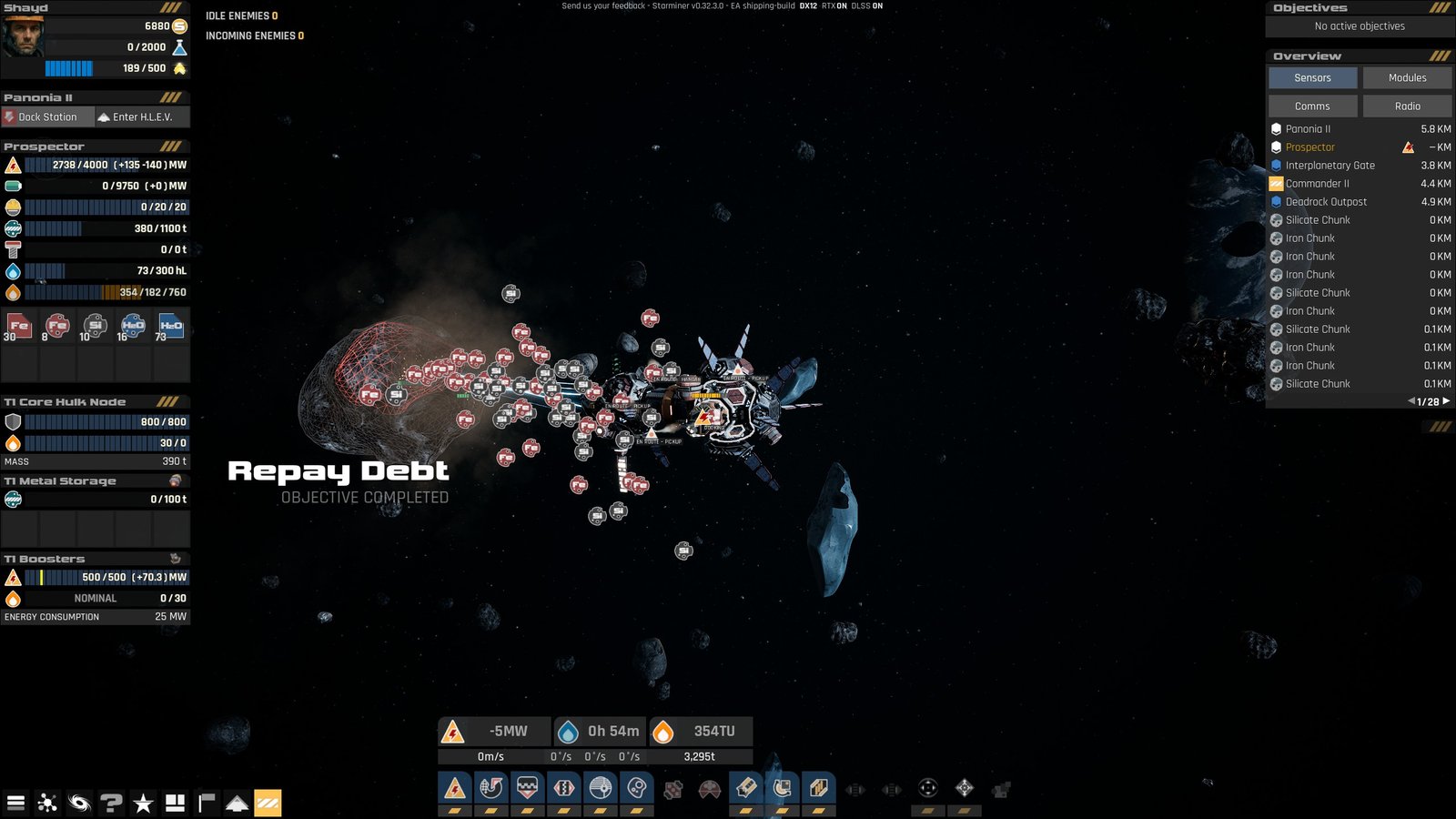 Ship mining with resources scattered around and the worlds Repay Debt complete.