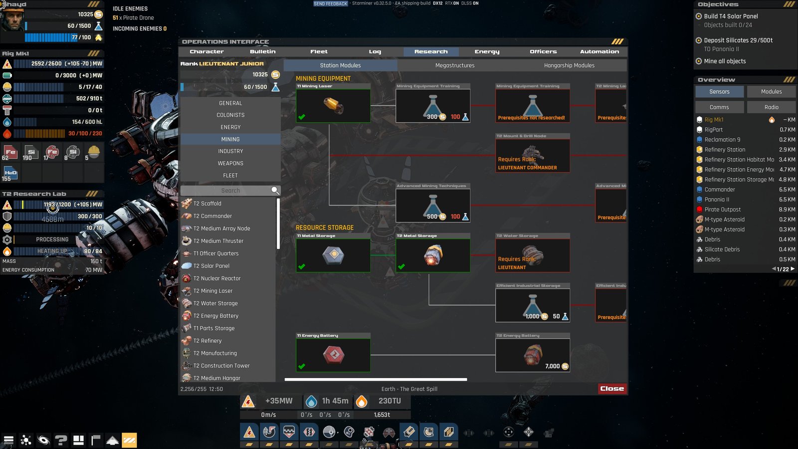 Menu showing players how to research in Starminer.