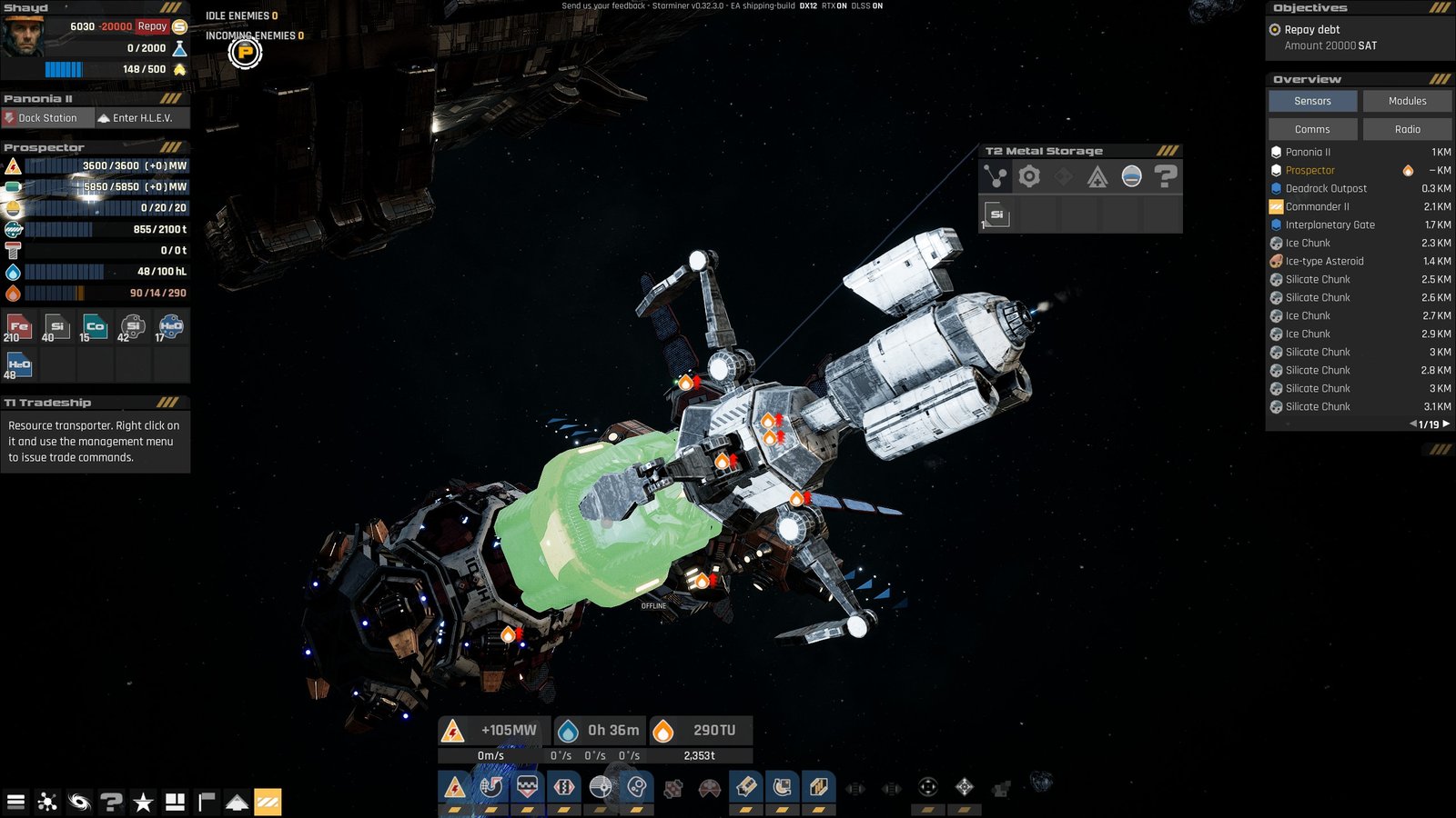 Trade ship collecting a T2 metal storage from a ship in Starminer.