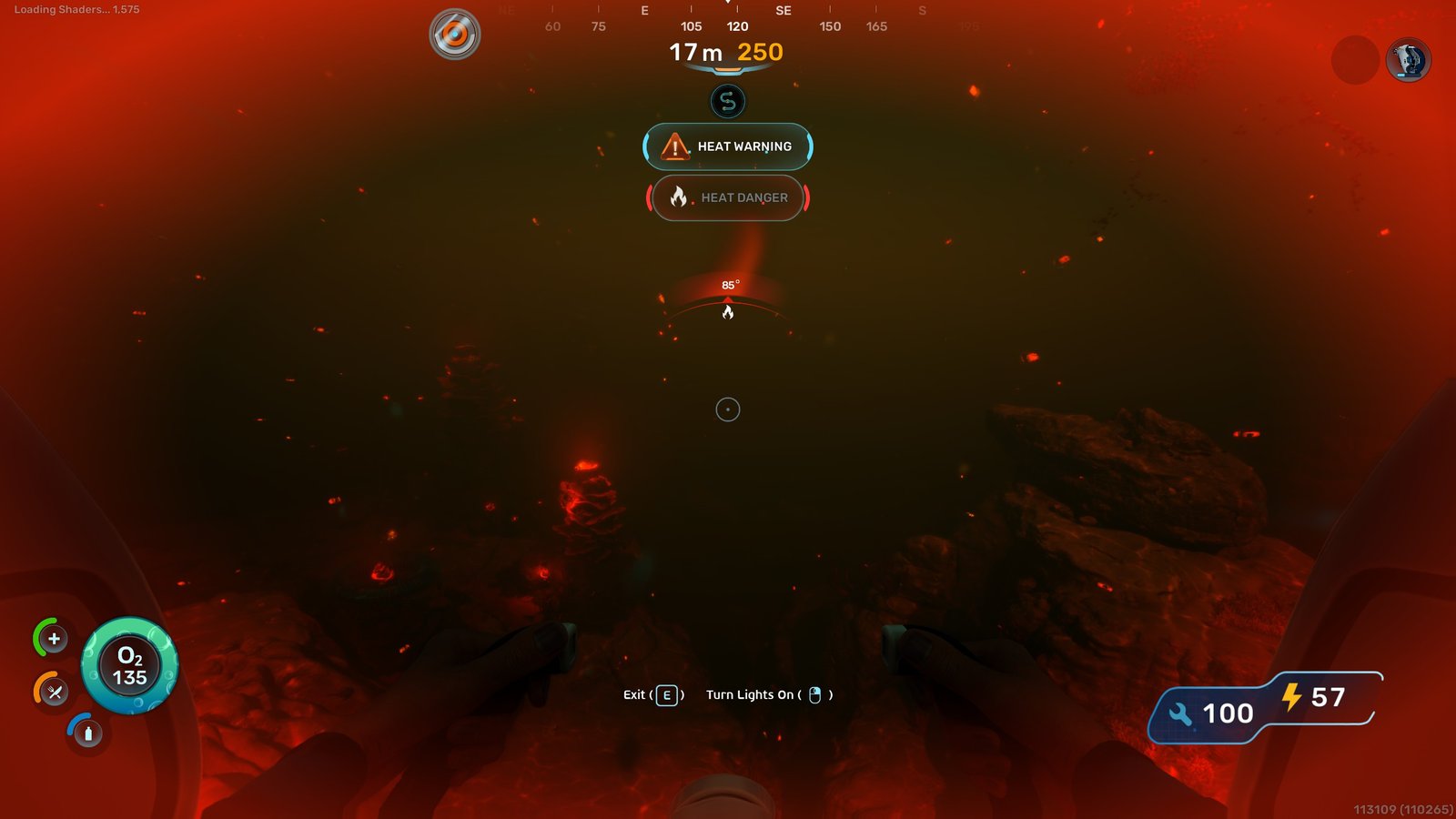 Extremely hot water in Subnautica 2 with warnings of danger.