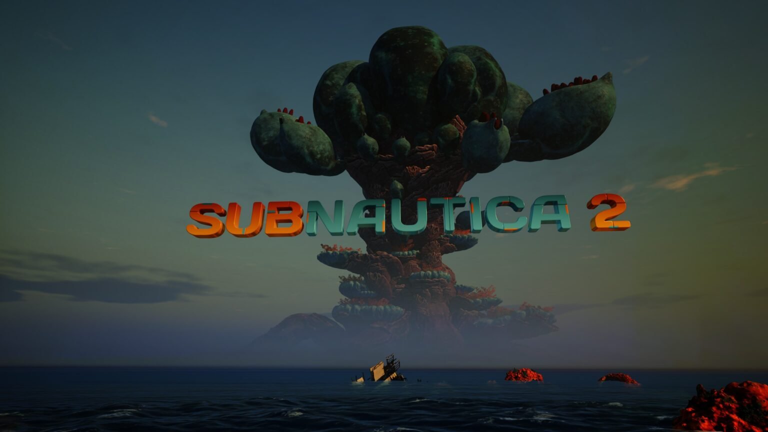 The Subnautica 2 logo is displayed in front of a massive tree in the ocean.