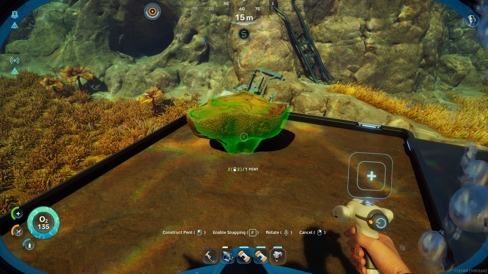 A plant being placed in a Growbed in Subnautica 2