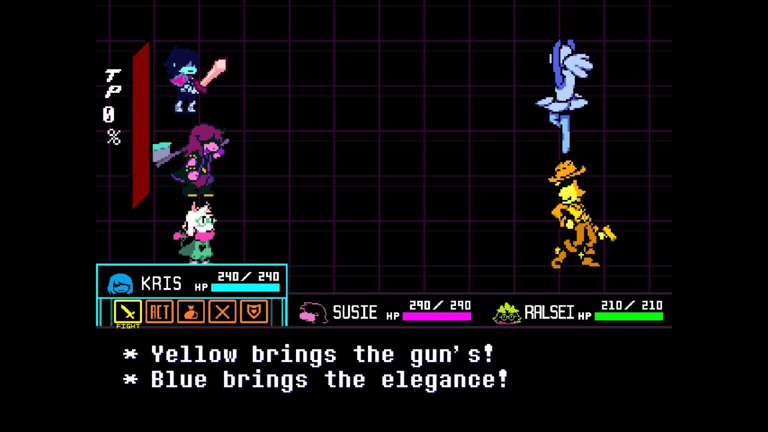 Blue and Yellow's first fight screen