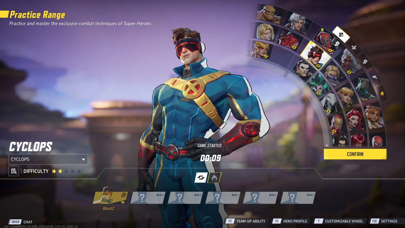 Cyclops on the Marvel Rivals Hero Select Screen