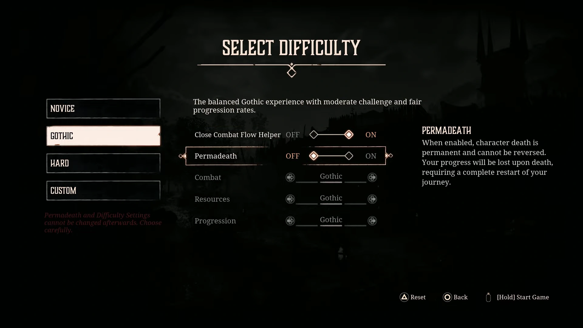 Gothic Remake Custom Options on Gothic Difficulty Screemn