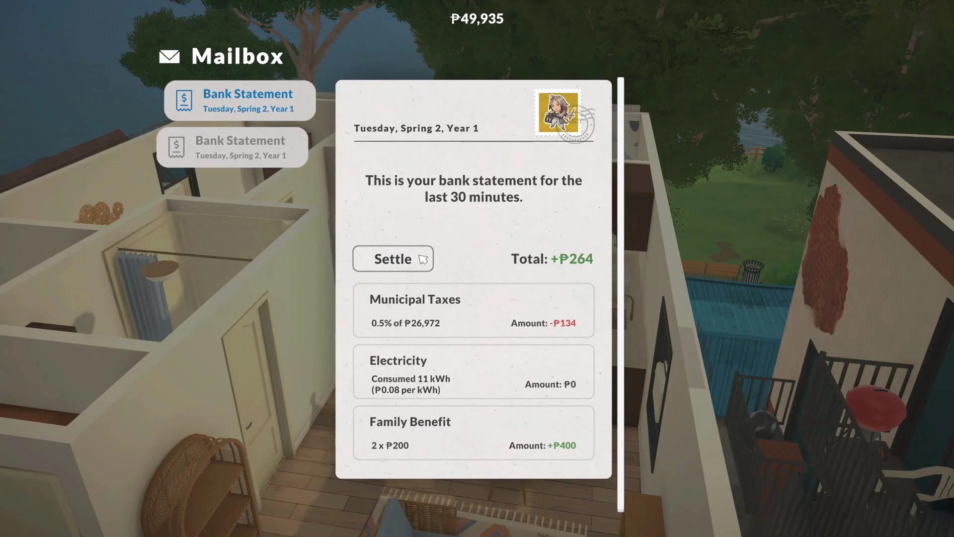 Paralives Bill Payment Settle Screen