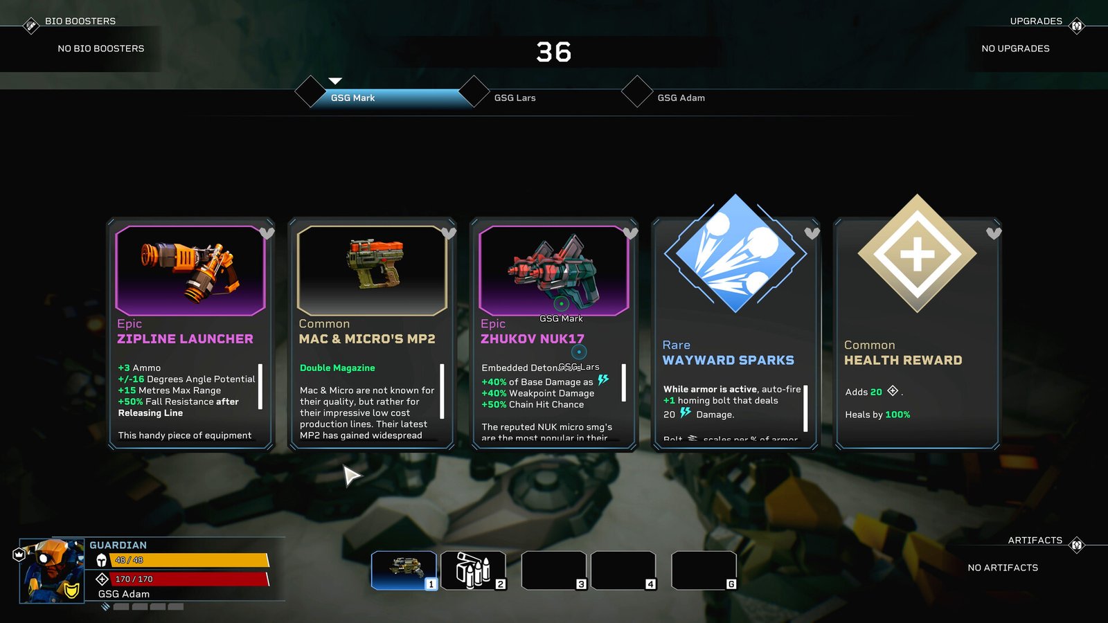 Choosing weapons in Rogue Core