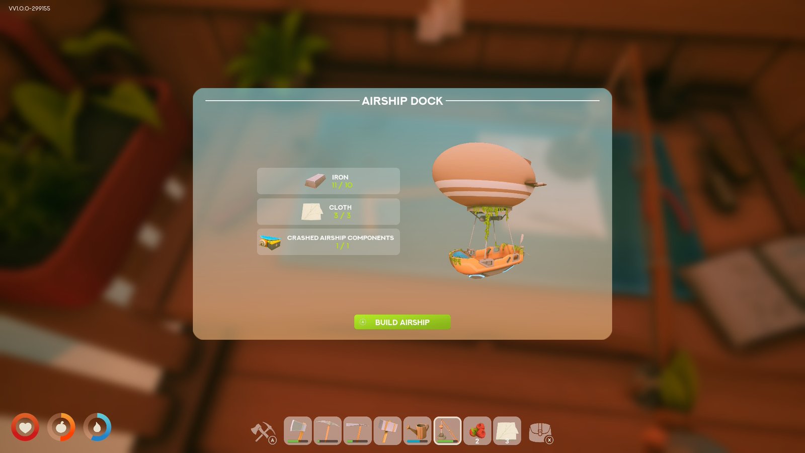 Screen showing how to build an Airship in Solarpunk