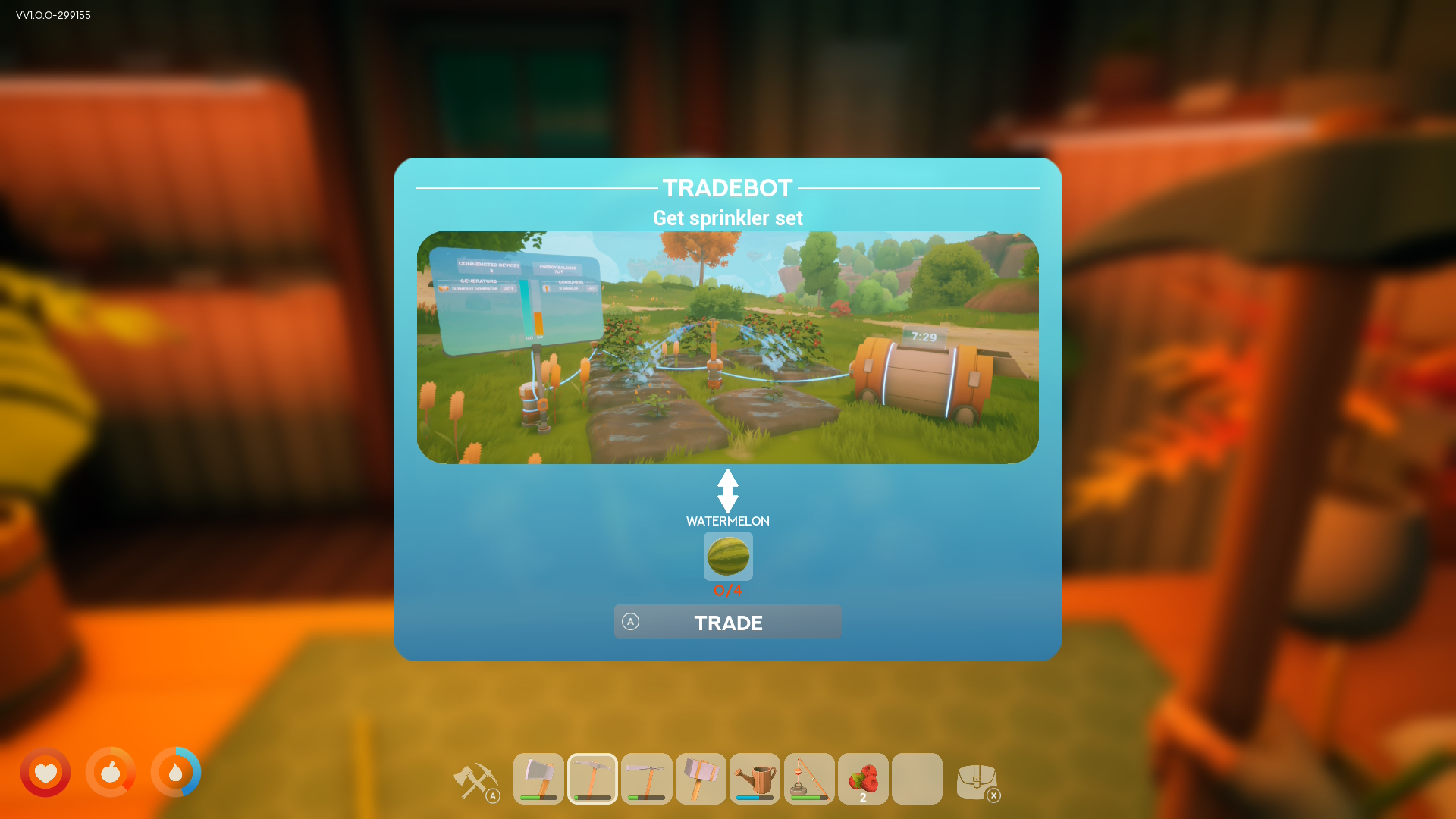 Trading watermelons for a sprinkler set in Solarpunk