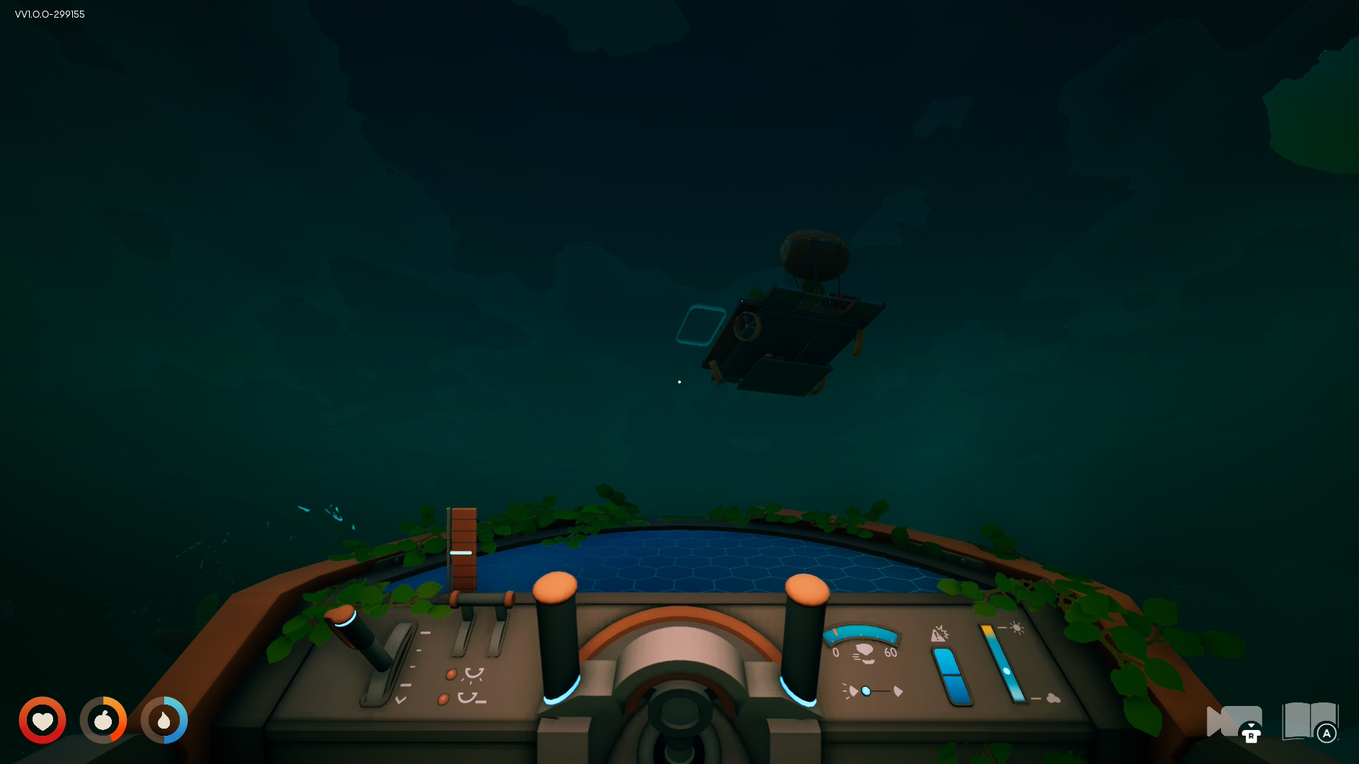 Floating trader island in Solarpunk.