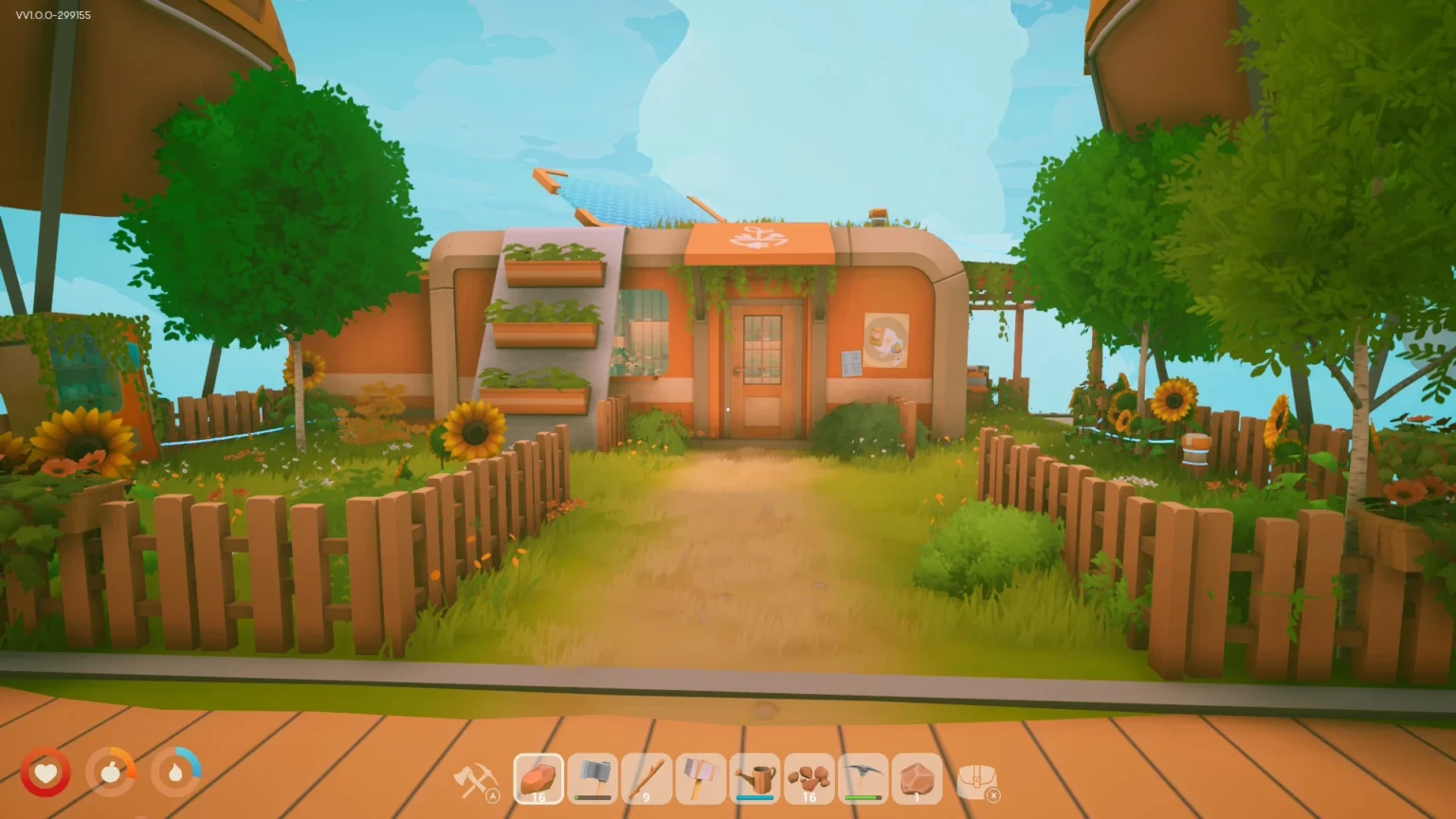 Solarpunk – Where to Find the Trader and Unlock Blueprints Front of a house covered in greenery and flowers in Solarpunk
