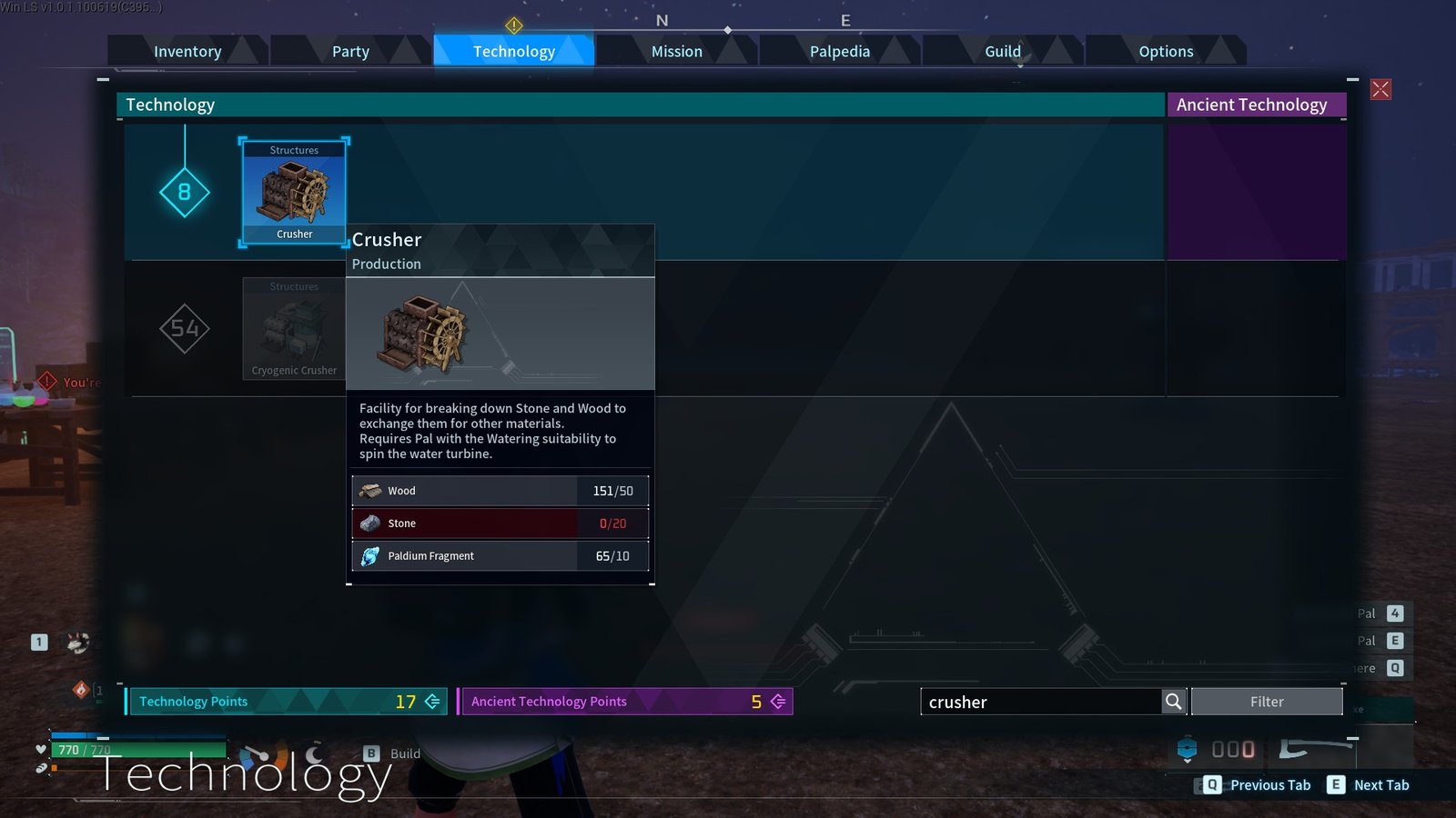 The crusher tech in palworld