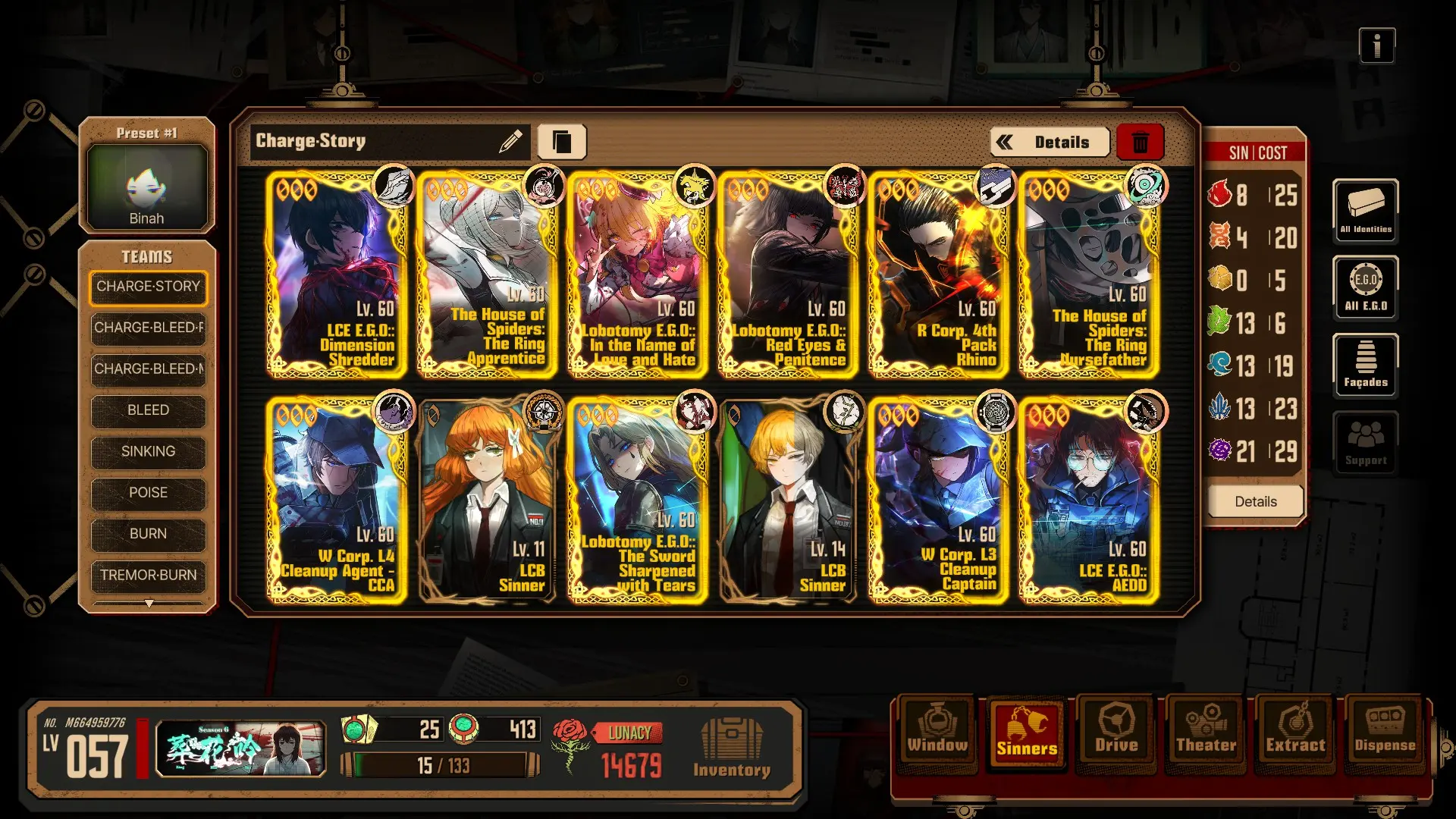 The best Charge team for LCE EGO: Dimension Shredder Yi Sang