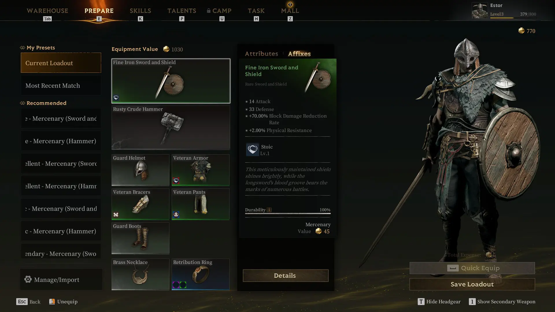 The Sword and Shield in Mistfall Hunter