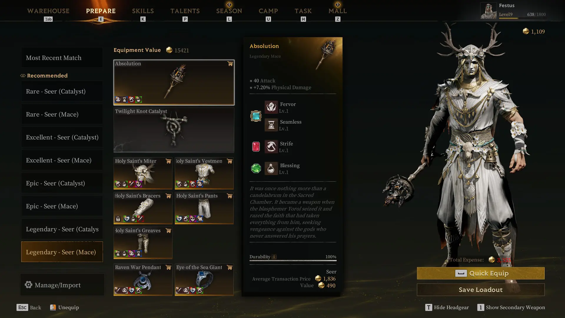 The best seer build gear for Blasphemer