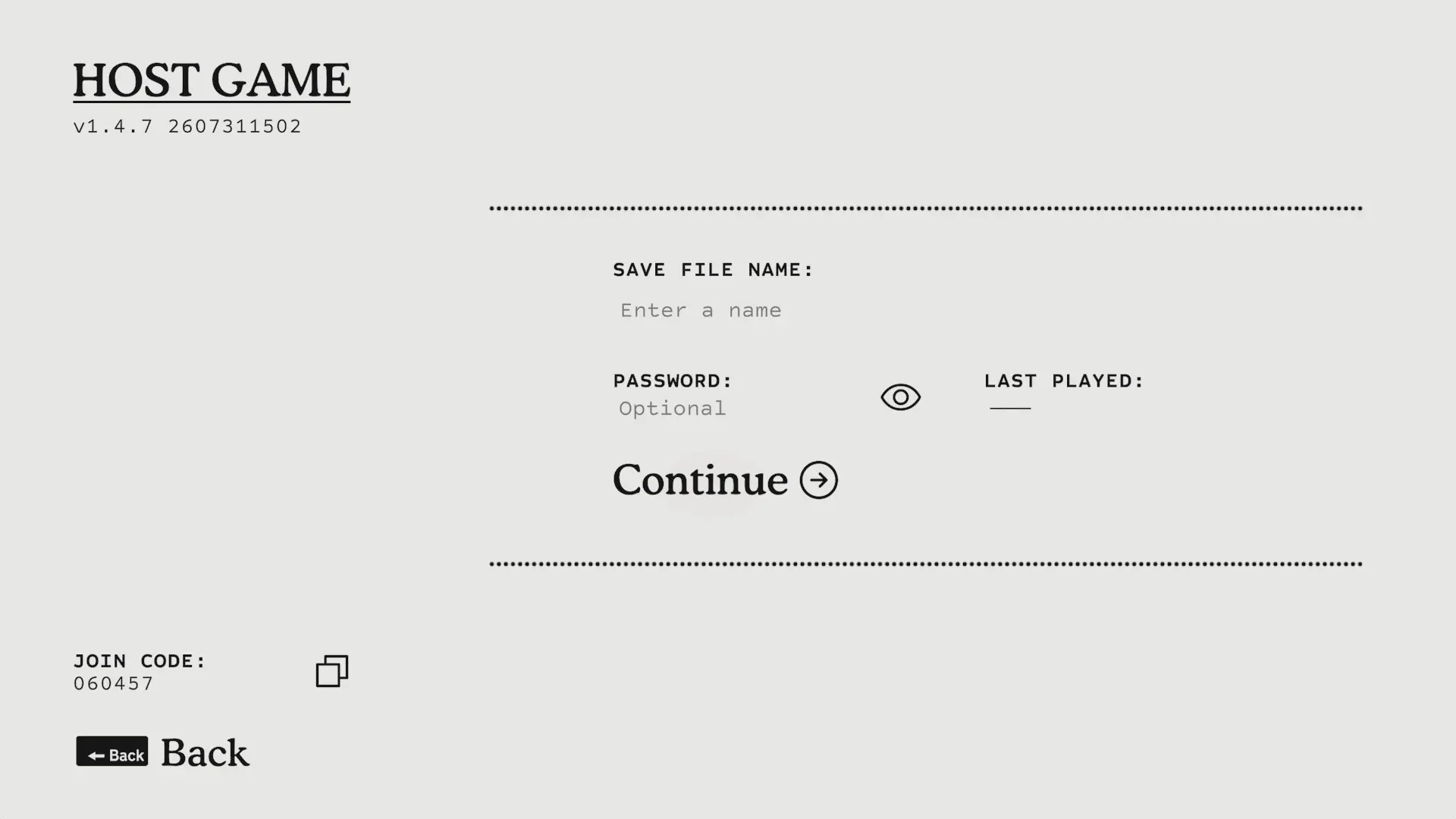Big Walk Host Game Menu