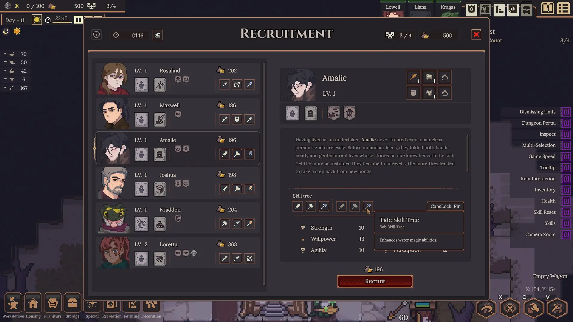 Dungeon Settlers Recruit Menu